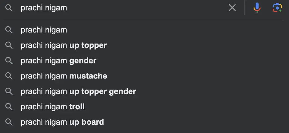 Image 3: Despite Prachi’s achievements, the focus of the news has shifted to something entirely else. Comments and search surges like these, could potentially harm young girls in UP who wish to do well academically.